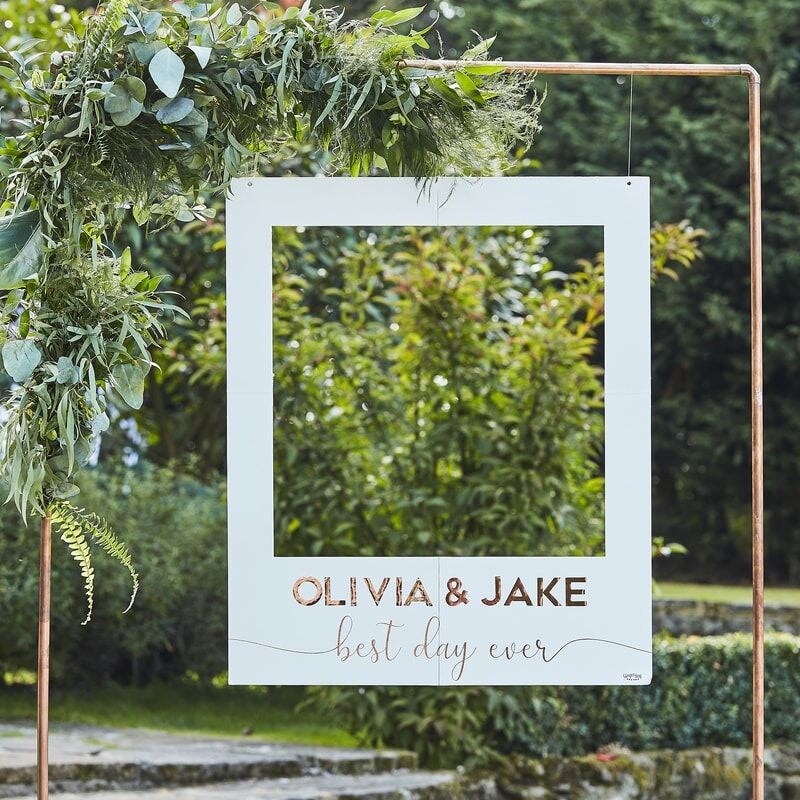 White and Rose Gold Personalized Wedding Photo Frame