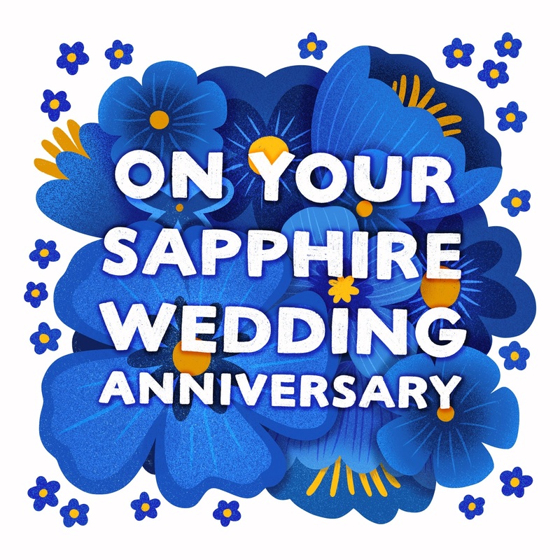 Blue Flowers Sapphire Wedding Anniversary Card
