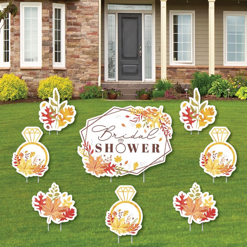 Fall Foliage Bride - Yard Sign and Outdoor Lawn Decorations - Autumn Leaves Bridal Shower and Wedding Party Yard Signs - Set of 8