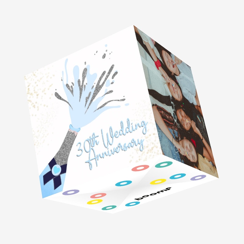 Happy 30th Wedding Anniversary Blue Champagne Confetti-exploding Greetings Card