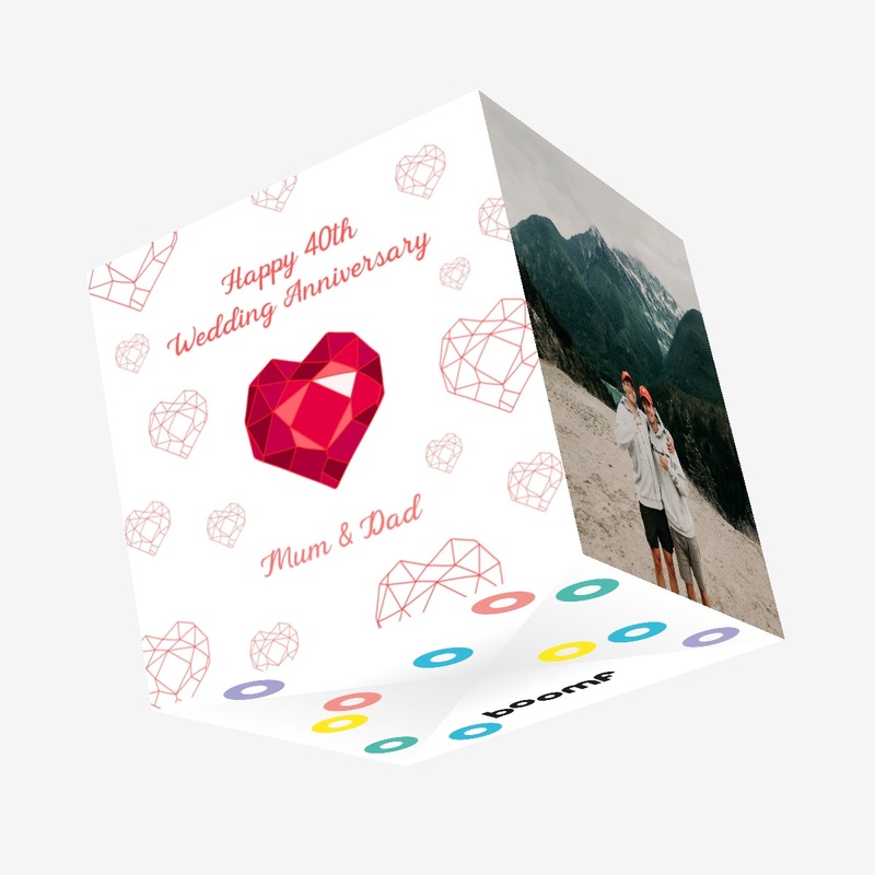 Happy 40th Wedding Anniversary Mum And Dad Ruby Heart Confetti-exploding Greetings Card