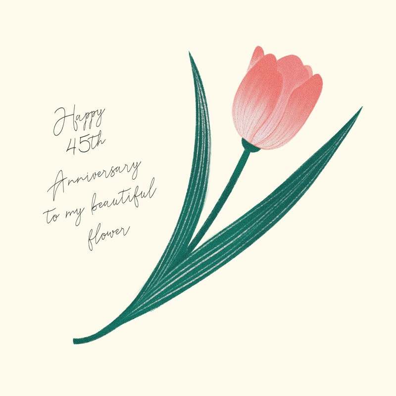 Happy 45th Wedding Anniversary Beautiful Flower Pink Tulip