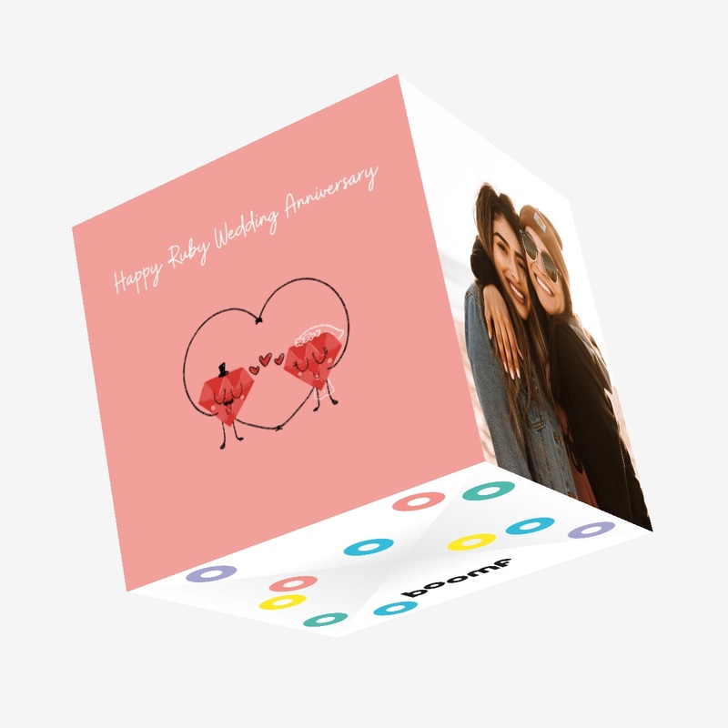 Happy Ruby Wedding Anniversary Cute Ruby Couple Confetti-exploding Greetings Card