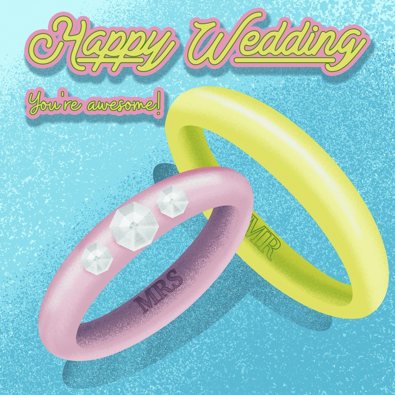 Happy Wedding Day Pink And Yellow Rings