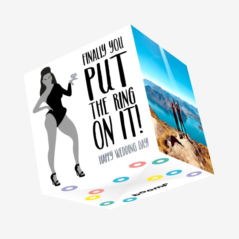 Happy Wedding Day Sexy Lady With A Diamond Ring Confetti-exploding Greetings Card
