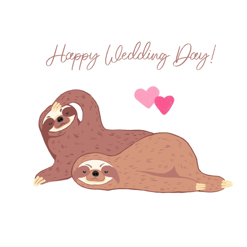 Happy Wedding Day Sloth Couple And Hearts
