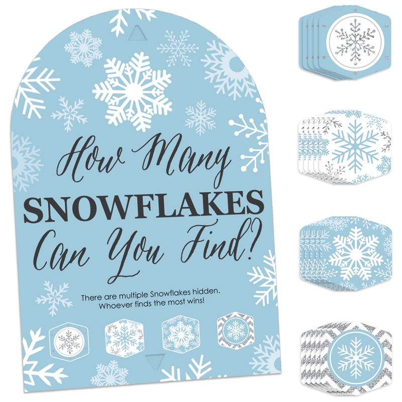 Winter Wonderland - Snowflake Holiday Party and Winter Wedding Scavenger Hunt - 1 Stand and 48 Game Pieces - Hide and Find Game