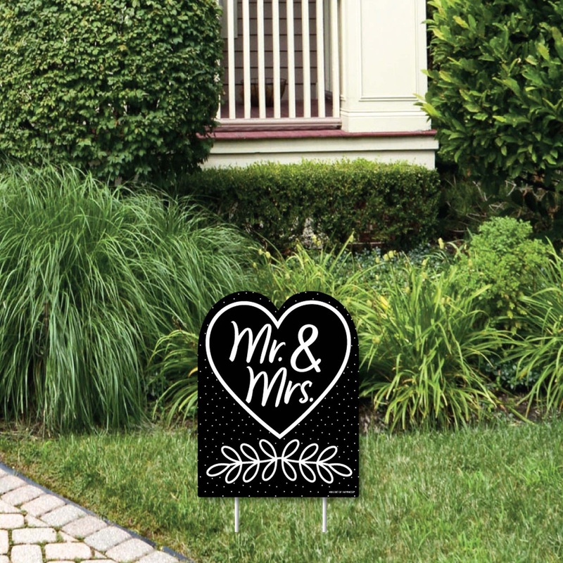 Black and White Mr. and Mrs. - Outdoor Lawn Sign - Wedding Congratulations Yard Sign - 1 Piece
