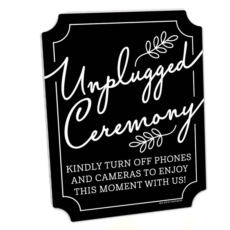 Black Unplugged Ceremony Sign - No Cell Phone Wedding Decorations - Printed on Sturdy Plastic Material - 10.5 x 13.75 inches - Sign with Stand - 1 Piece