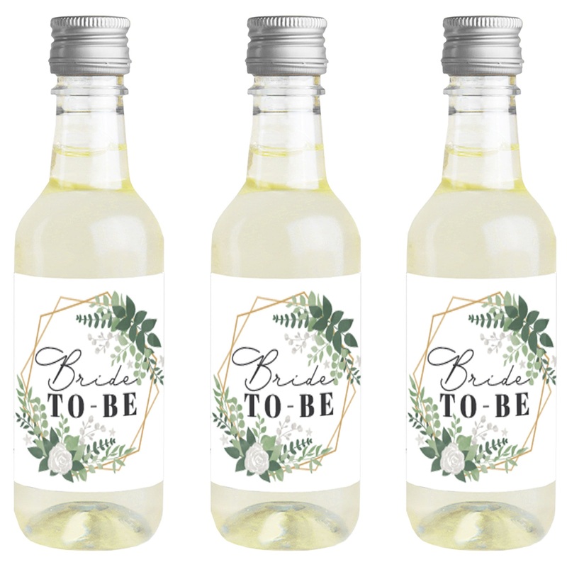 Boho Botanical Bride - Mini Wine and Champagne Bottle Label Stickers - Greenery Bridal Shower and Wedding Party Favor Gift for Women and Men - Set of 16