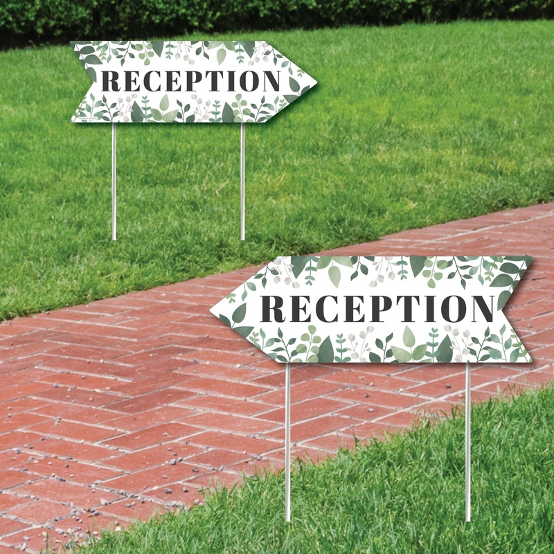 Boho Botanical Wedding Reception Signs - Greenery Wedding Sign Arrow - Double Sided Directional Yard Signs - Set of 2 Reception Signs