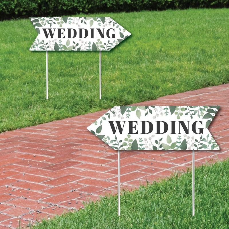 Boho Botanical Wedding Signs - Greenery Wedding Sign Arrow - Double Sided Directional Yard Signs - Set of 2 Wedding Signs