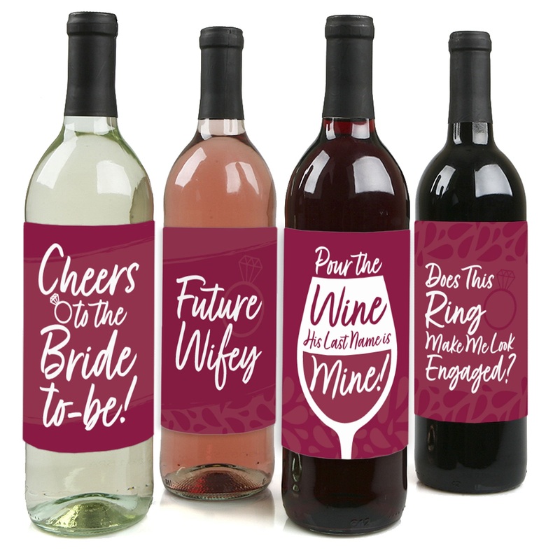 Burgundy Elegantly Simple - Wedding or Bridal Shower Guest Party Favors Decorations for Women and Men - Wine Bottle Label Stickers - Set of 4
