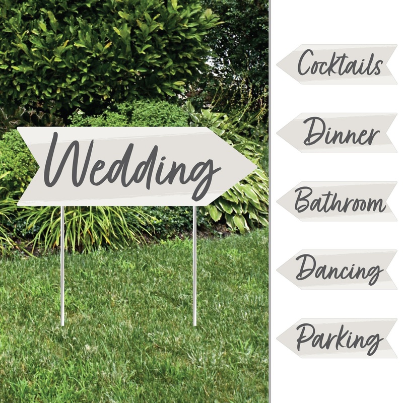 Champagne Elegantly Simple - Arrow Wedding and Receptions Direction Signs - Double Sided Outdoor Yard Signs - Set of 6
