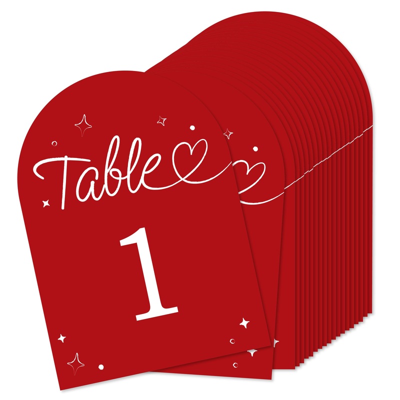 Cherry Red Wedding Hearts Table Numbers - 20 Ct