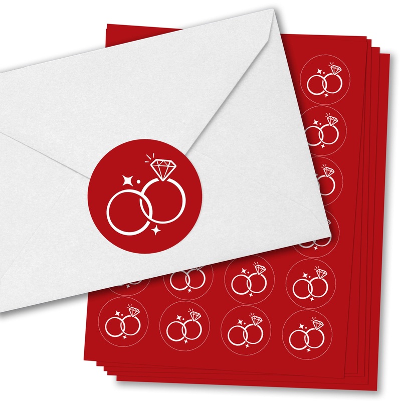 Cherry Red Wedding Rings Envelope Seal Stickers - 120 Ct