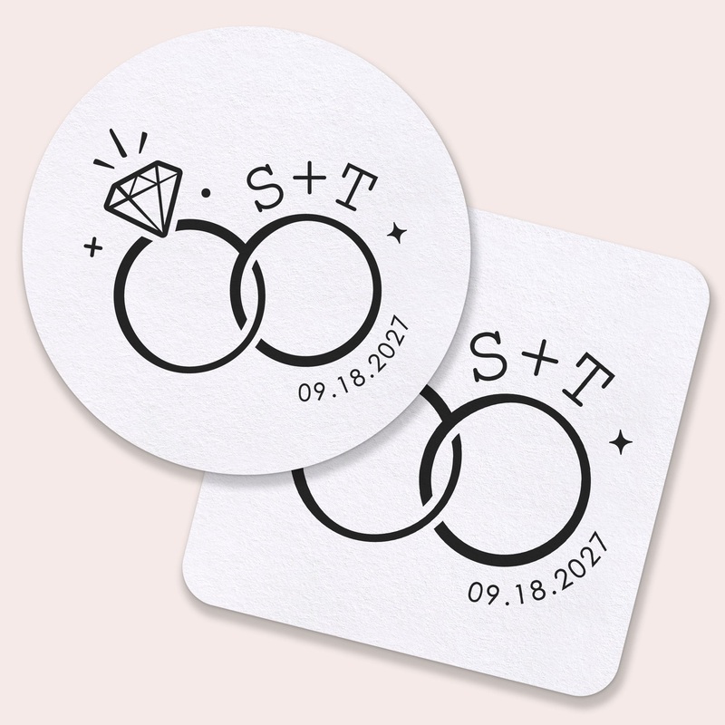 Custom Text Coasters - Wedding Rings