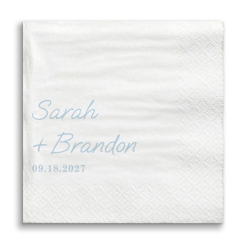 Custom Text - Dusty Blue Simple Wedding Script Napkins