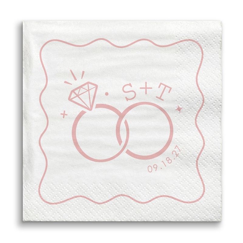 Custom Text - Pink Wedding Rings Napkins