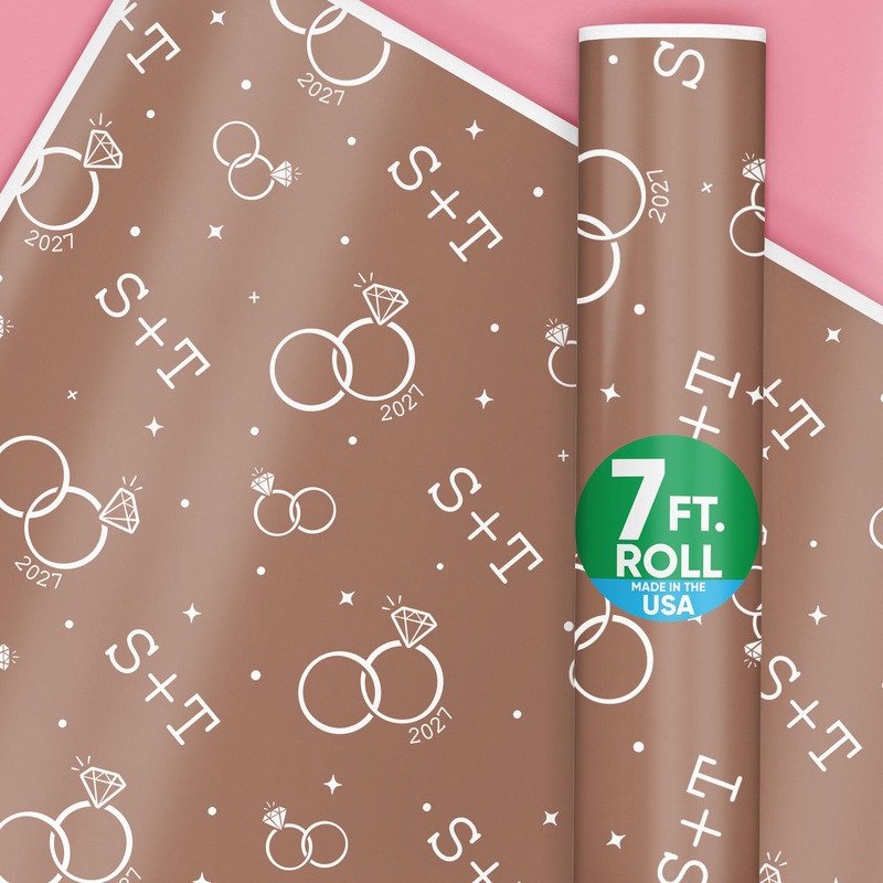 Custom Text Wrapping Paper - Mocha Brown Wedding Rings