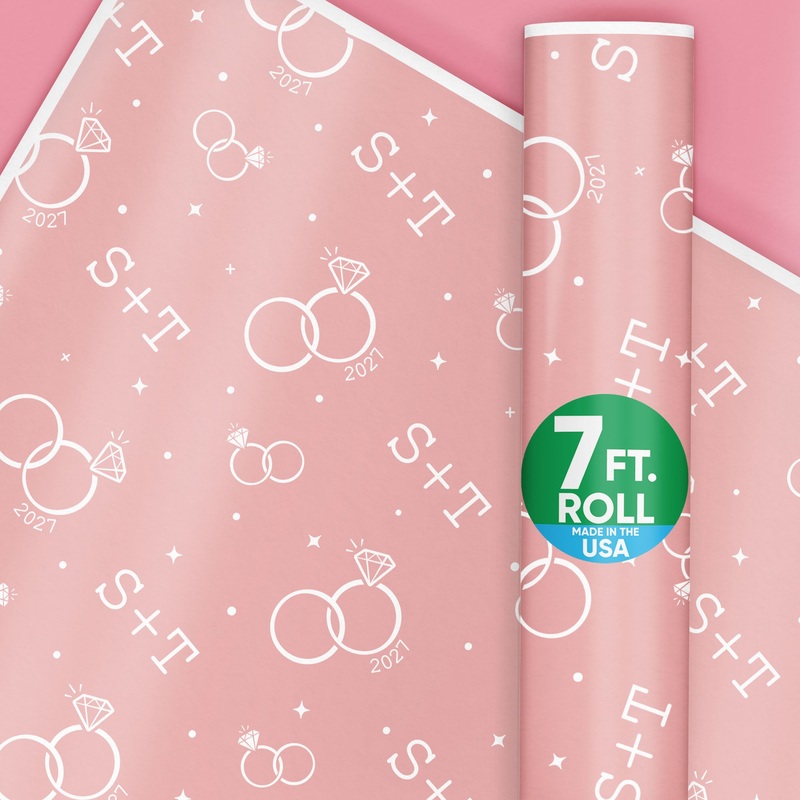 Custom Text Wrapping Paper - Pink Wedding Rings