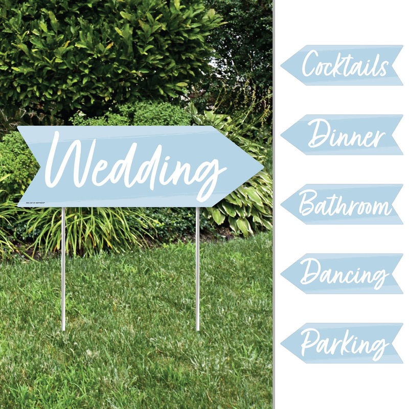 Dusty Blue Elegantly Simple - Arrow Wedding and Receptions Direction Signs - Double Sided Outdoor Yard Signs - Set of 6