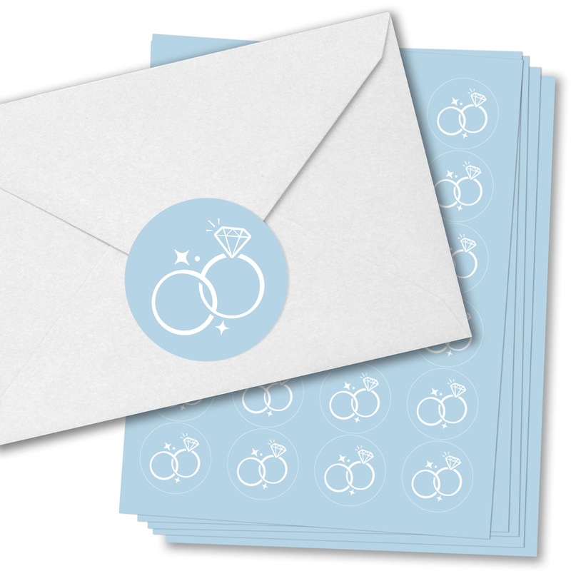 Dusty Blue Wedding Rings Envelope Seal Stickers - 120 Ct