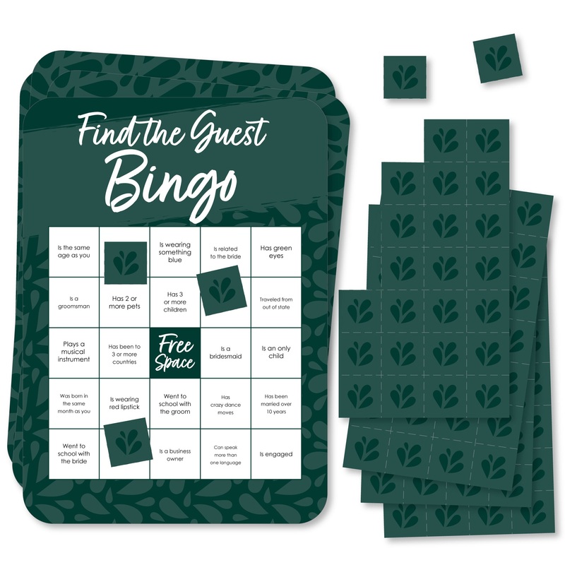 Emerald Elegantly Simple - Find the Guest Bingo Cards and Markers - Wedding and Bridal Shower Bingo Game - Set of 18