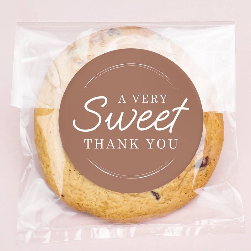 Mocha Brown Wedding Thank You Stickers & Clear Cookie Bags - 25 Ct