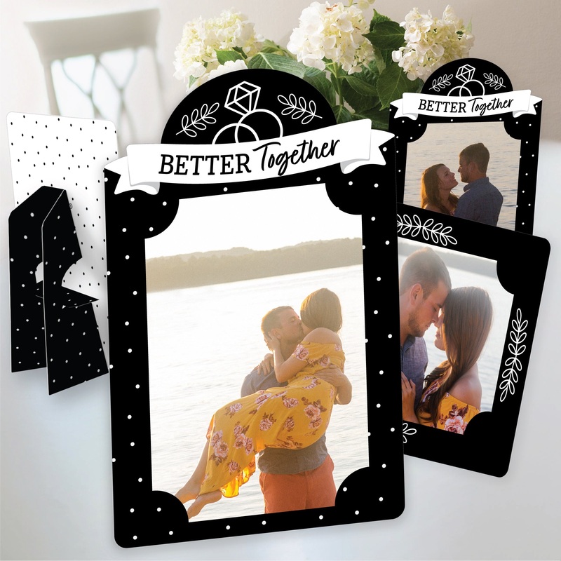 Mr. and Mrs. - Black and White Wedding or Bridal Shower 4x6 Picture Display - Paper Photo Frames - Set of 12