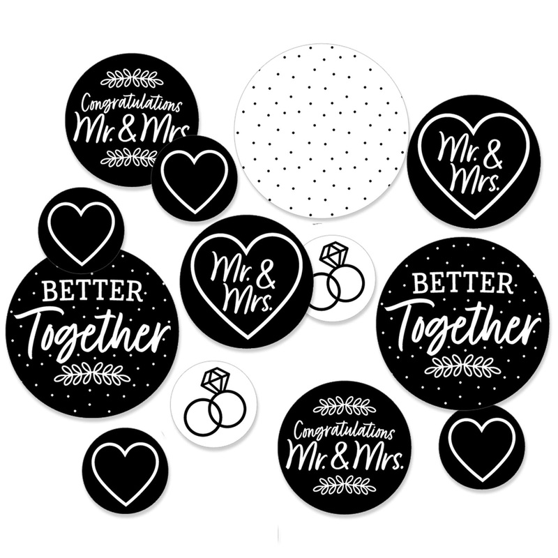 Mr. and Mrs. - Black and White Wedding or Bridal Shower Giant Circle Confetti - Party Decorations - Large Confetti 27 Count