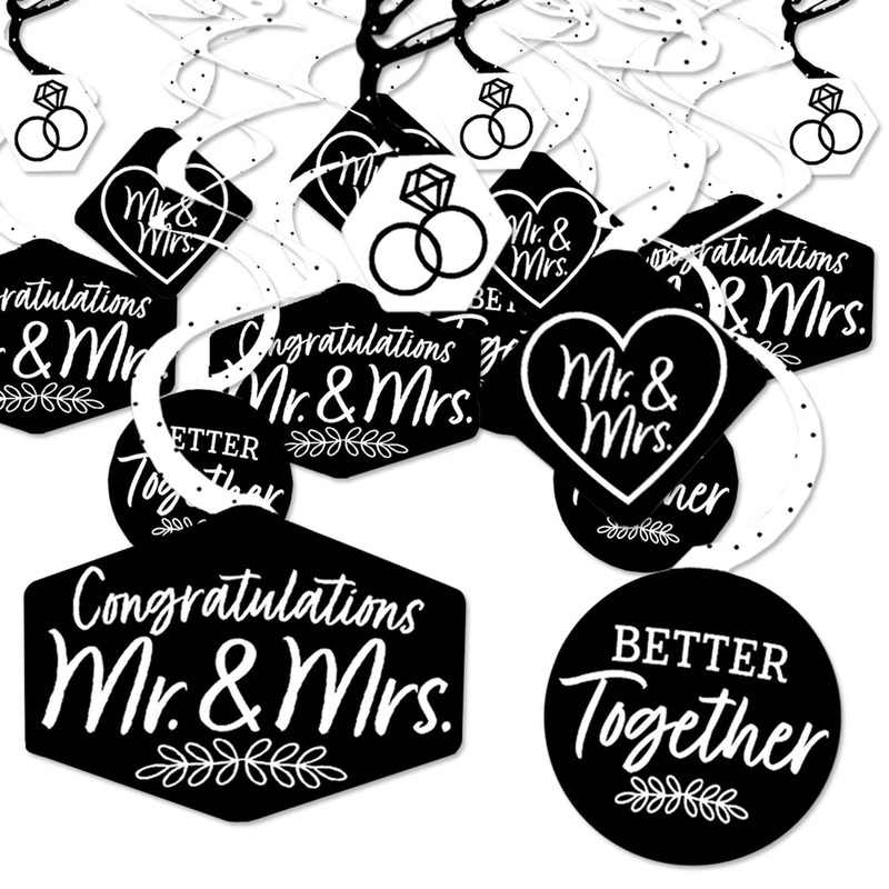 Mr. and Mrs. - Black and White Wedding or Bridal Shower Hanging Decor - Party Decoration Swirls - Set of 40