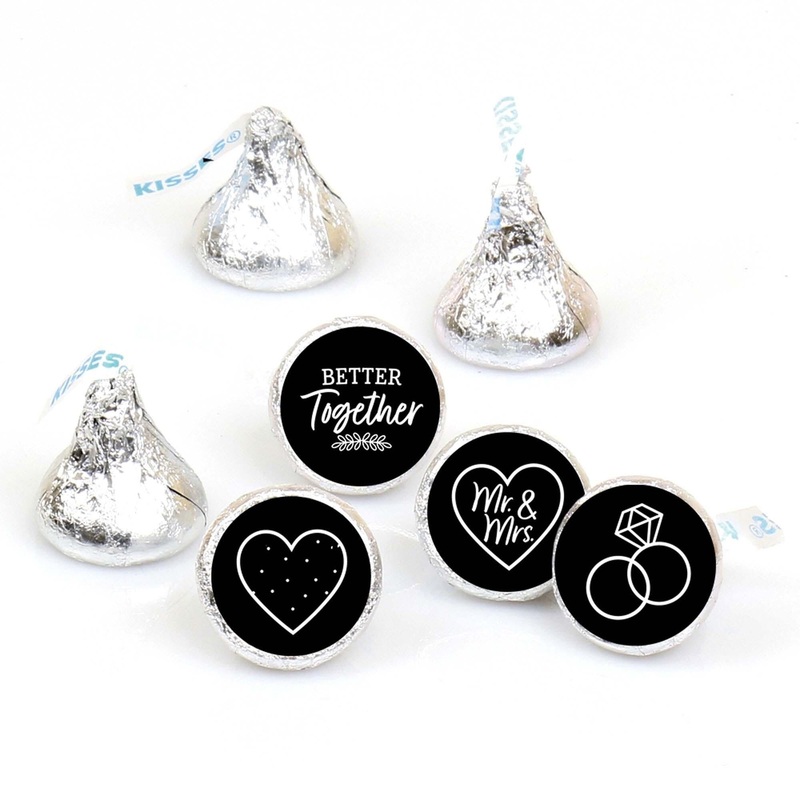 Mr. and Mrs. - Black and White Wedding or Bridal Shower Round Candy Sticker Favors - Labels Fit Hershey's Kisses (1 sheet of 108)