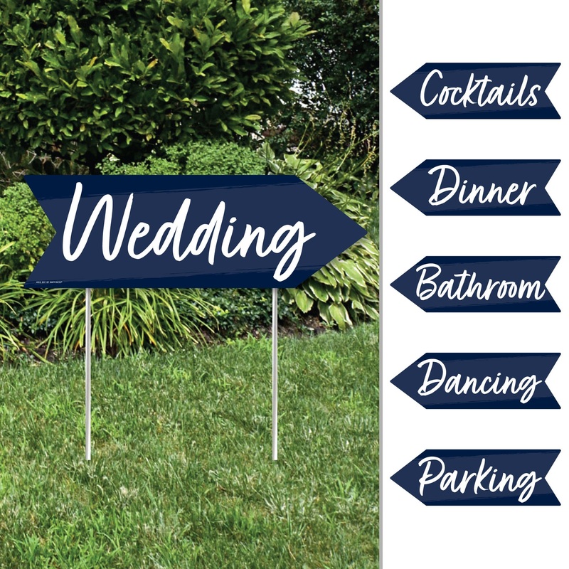Navy Blue Elegantly Simple - Arrow Wedding and Receptions Direction Signs - Double Sided Outdoor Yard Signs - Set of 6