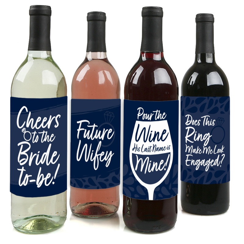 Navy Blue Elegantly Simple - Wedding or Bridal Shower Guest Party Favors Decorations for Women and Men - Wine Bottle Label Stickers - Set of 4