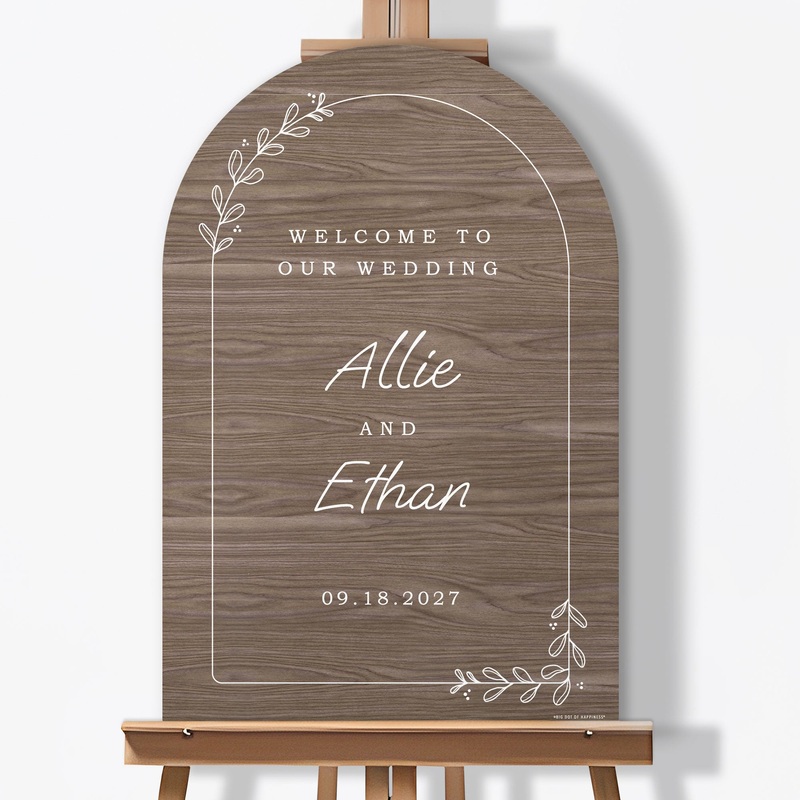 Personalized Text Rustic Wood Brown Wedding Hearts Welcome Sign (Select Your Size)