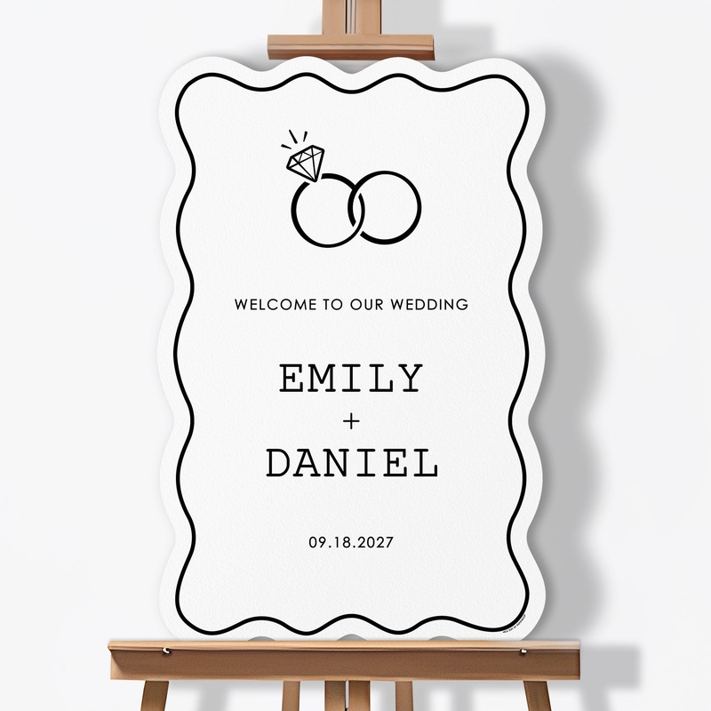 Personalized Text Wedding Rings Welcome Sign (Select Your Size)