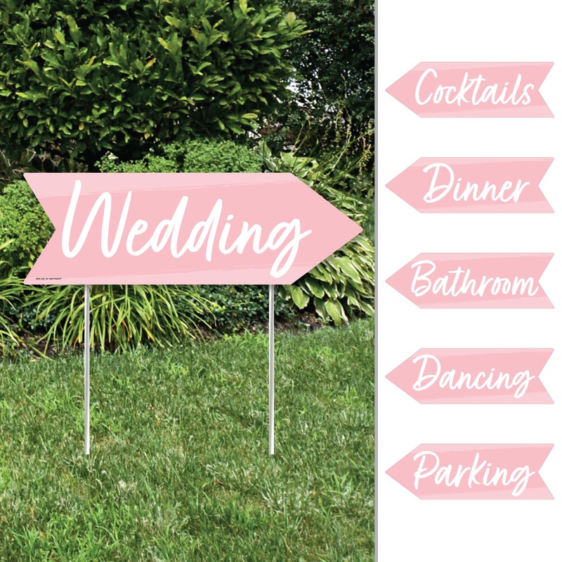 Pink Elegantly Simple - Arrow Wedding and Receptions Direction Signs - Double Sided Outdoor Yard Signs - Set of 6