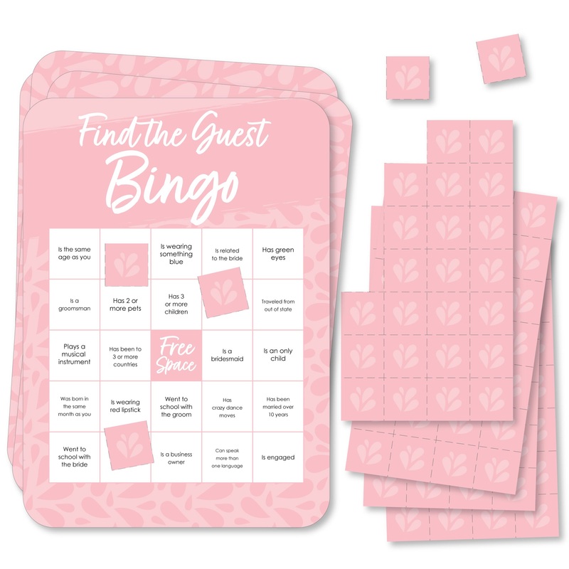Pink Elegantly Simple - Find the Guest Bingo Cards and Markers - Wedding and Bridal Shower Bingo Game - Set of 18