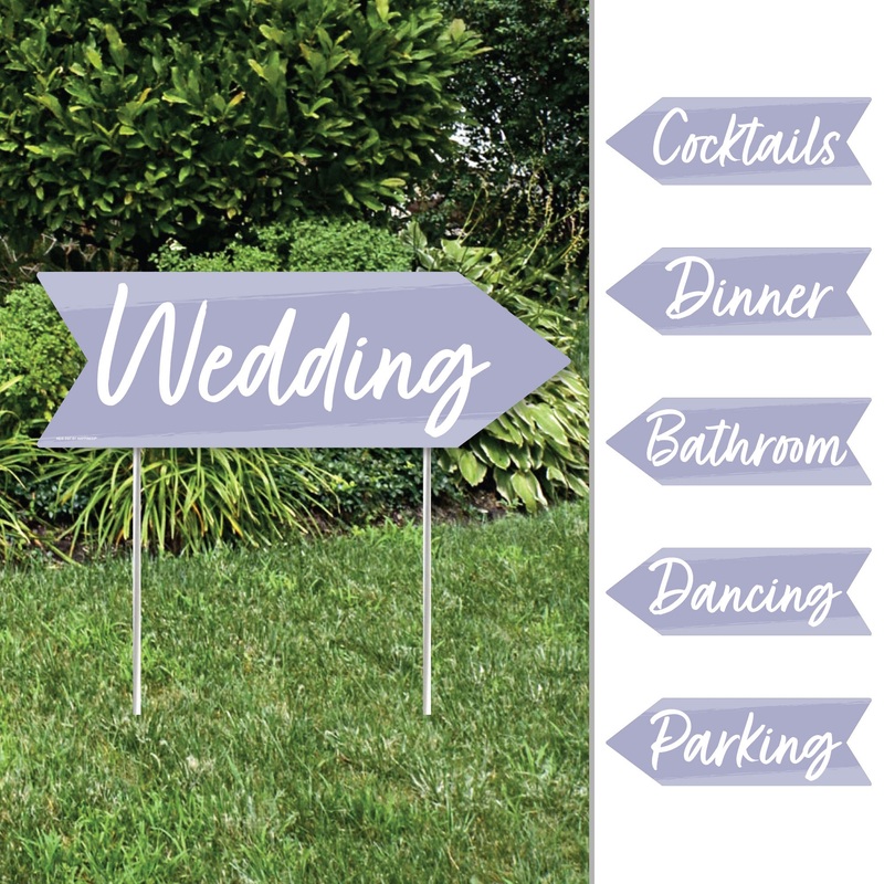 Purple Elegantly Simple - Arrow Wedding and Receptions Direction Signs - Double Sided Outdoor Yard Signs - Set of 6