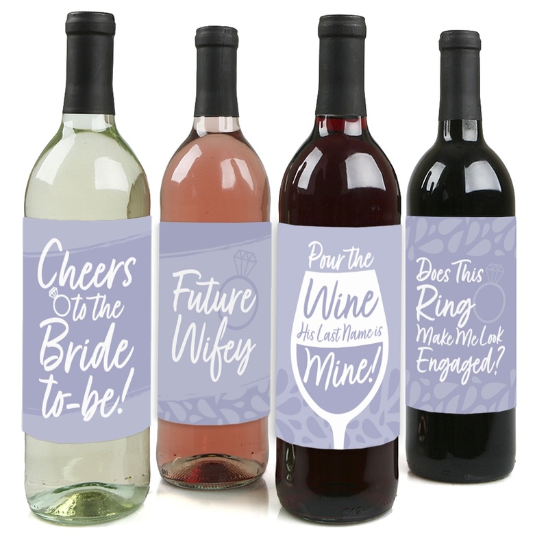 Purple Elegantly Simple - Wedding or Bridal Shower Guest Party Favors Decorations for Women and Men - Wine Bottle Label Stickers - Set of 4