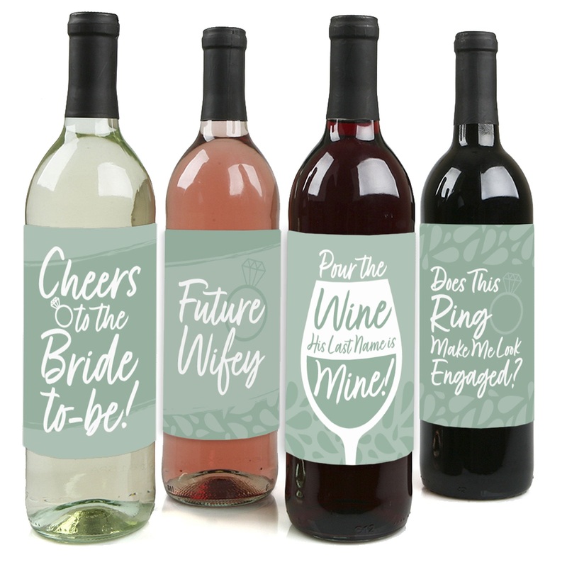 Sage Green Elegantly Simple - Wedding or Bridal Shower Guest Party Favors Decorations for Women and Men - Wine Bottle Label Stickers - Set of 4
