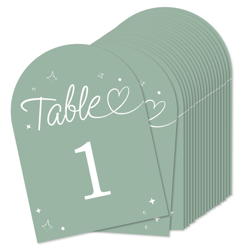 Sage Green Wedding Hearts Table Numbers - 20 Ct
