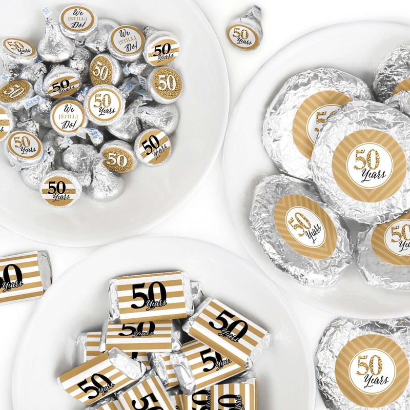 We Still Do - 50th Wedding Anniversary - Mini Candy Bar Wrappers, Round Candy Stickers and Circle Stickers - Anniversary Party Candy Favor Sticker Kit - 304 Pieces