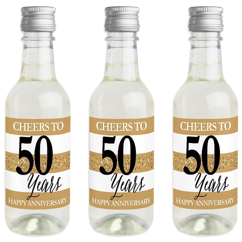 We Still Do - 50th Wedding Anniversary - Mini Wine and Champagne Bottle Label Stickers - Anniversary Party Favor Gift - For Women and Men - Set of 16