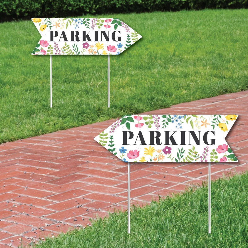 Wildflowers Wedding Parking Signs - Boho Floral Wedding Sign Arrow - Double Sided Directional Yard Signs - Set of 2