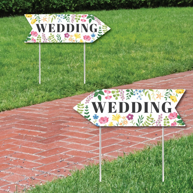 Wildflowers Wedding Signs - Boho Floral Wedding Sign Arrow - Double Sided Directional Yard Signs - Set of 2