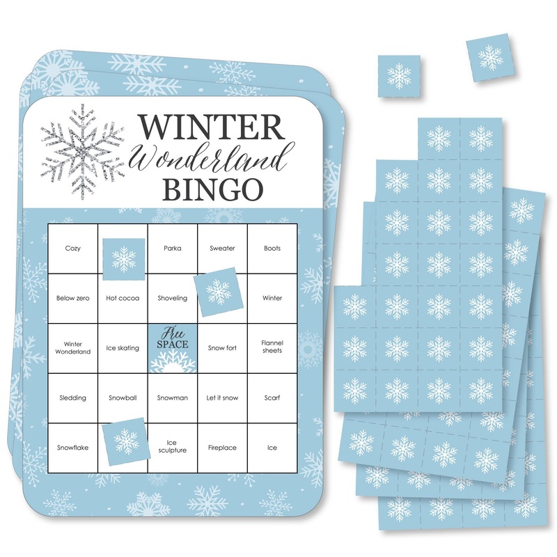 Winter Wonderland - Bingo Cards and Markers - Snowflake Holiday Party and Winter Wedding Bingo Game - Set of 18
