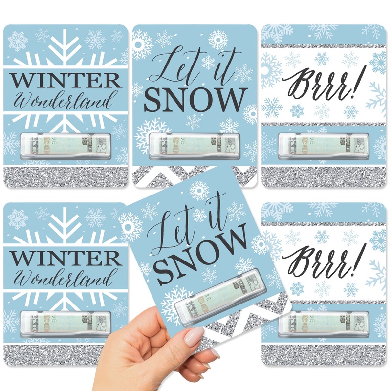 Winter Wonderland - DIY Assorted Snowflake Holiday Party and Winter Wedding Cash Holder Gift - Funny Money Cards - Set of 6