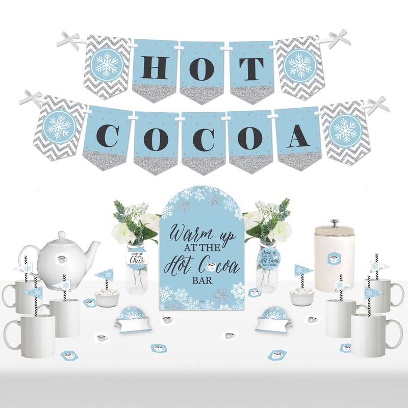 Winter Wonderland - DIY Snowflake Holiday Party and Winter Wedding Hot Cocoa Signs - Drink Bar Decorations Kit - 50 Pieces